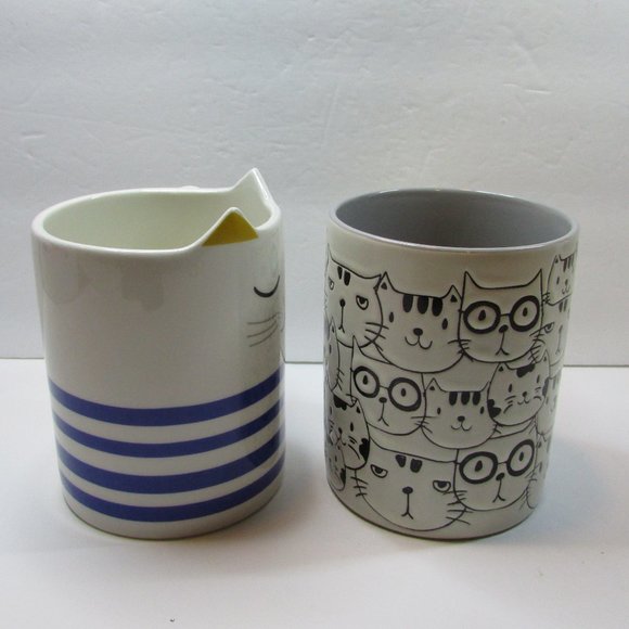 set of 2 kitty mugs Parker Lane stripe cat and embossed cat face cup lot - Picture 6 of 8